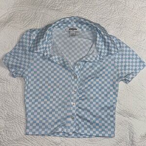 RSQ Blue and White checkered Crop Top
